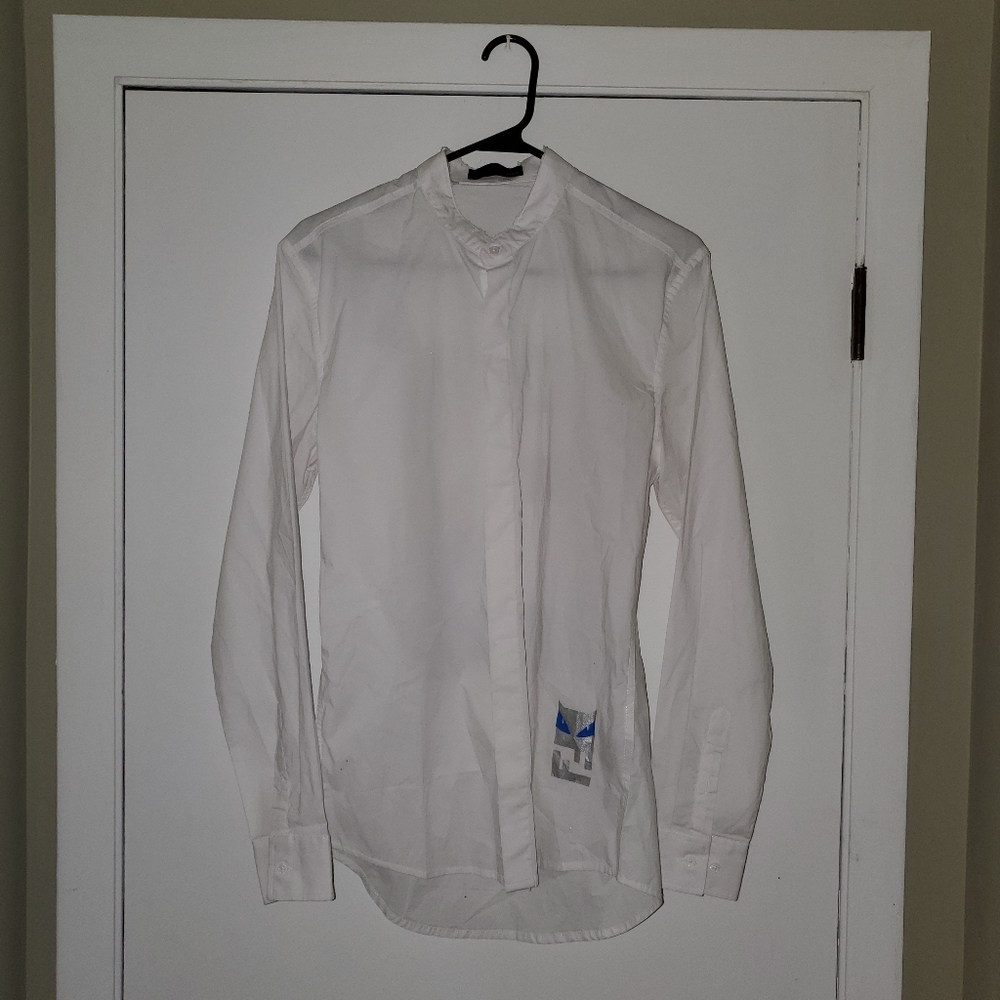 FENDI slim fit button up shirt with logo